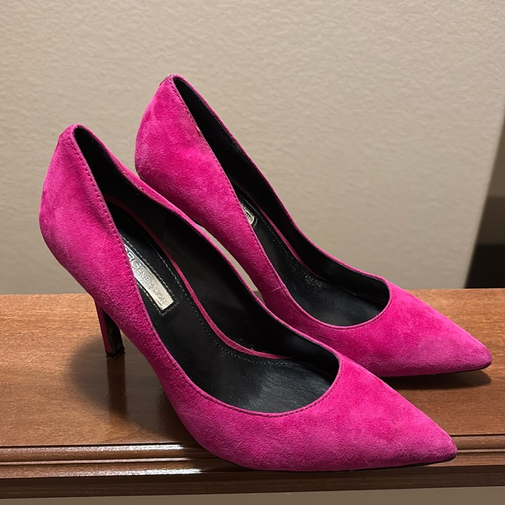 BCBGeneration Purple Suede Pointed-Toe Heels
